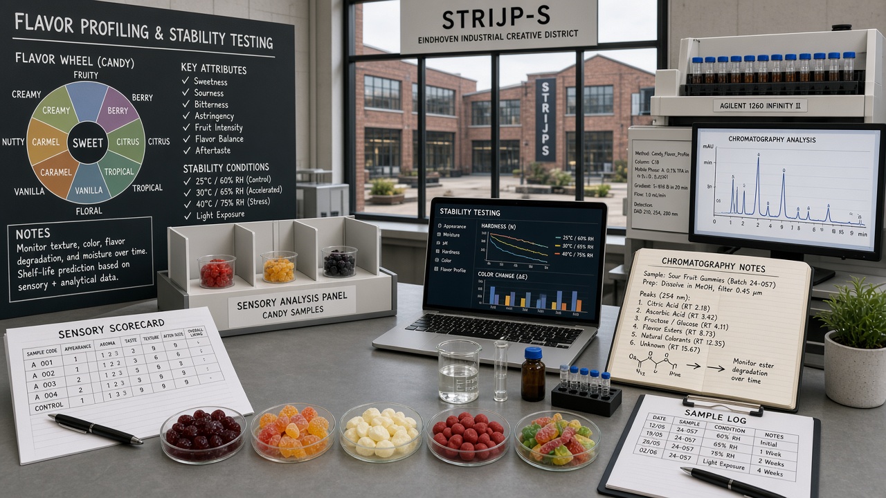 Smaakprofiel analyse en stabiliteitstest van confectionery monsters in Eindhoven food lab